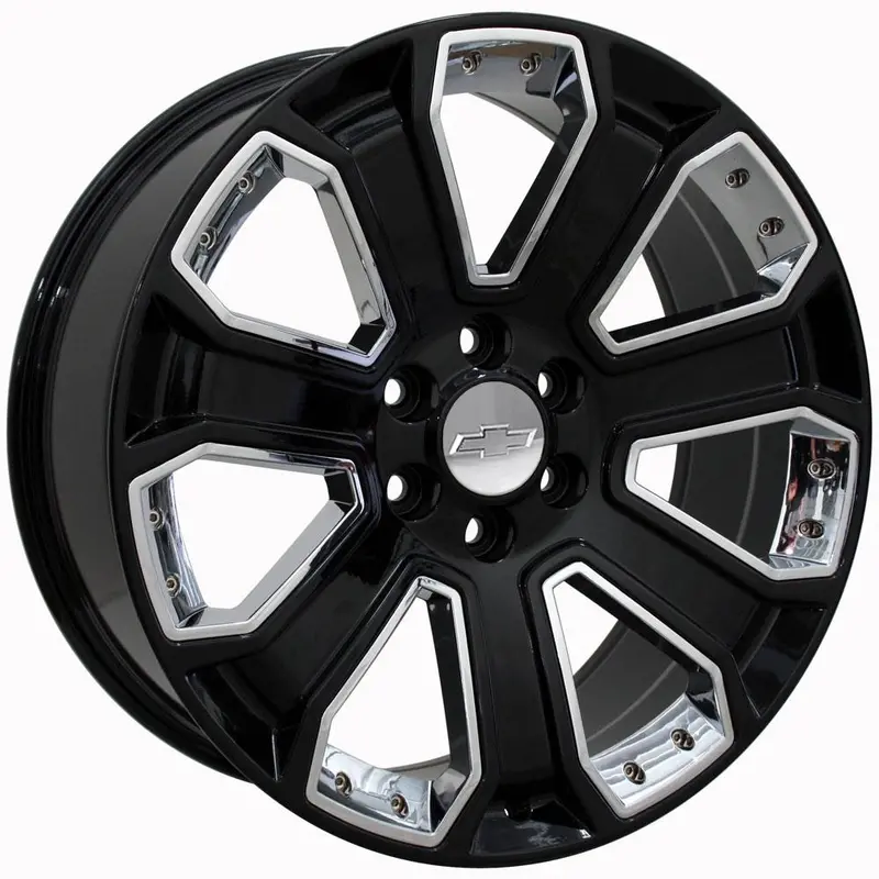 20" Replica Wheel Fits Gmc Yukon Sierra Denali | Chevy Silverado Tahoe Suburban | Cadillac Escalade Rim - Cv93 Chrome Insert Black 20X8.5 1