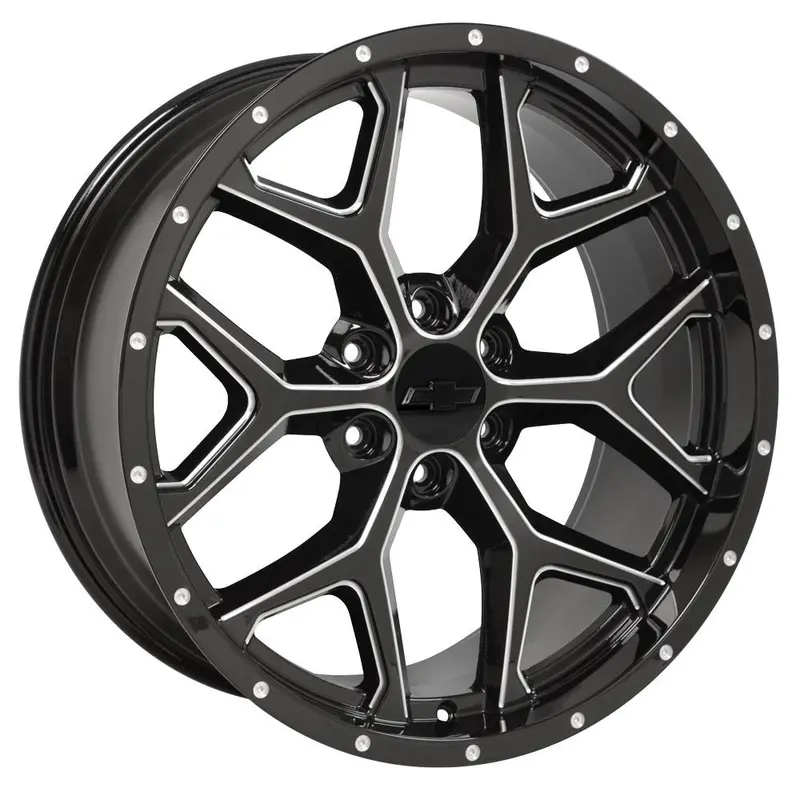 22" Fits Gmc Yukon Sierra Denali | Chevy Silverado Tahoe Suburban | Cadillac Escalade Rim - Deep Dish Silverado Replica Wheel - Black With Milled Edges 22X9.5 1