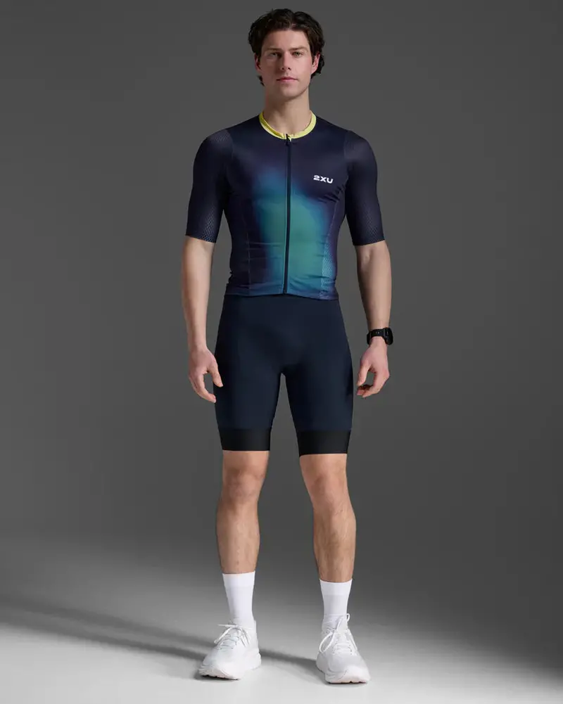 2Xu Men's Aero Hex Sleeved Tri Top - Midnight/Cool Matcha 1