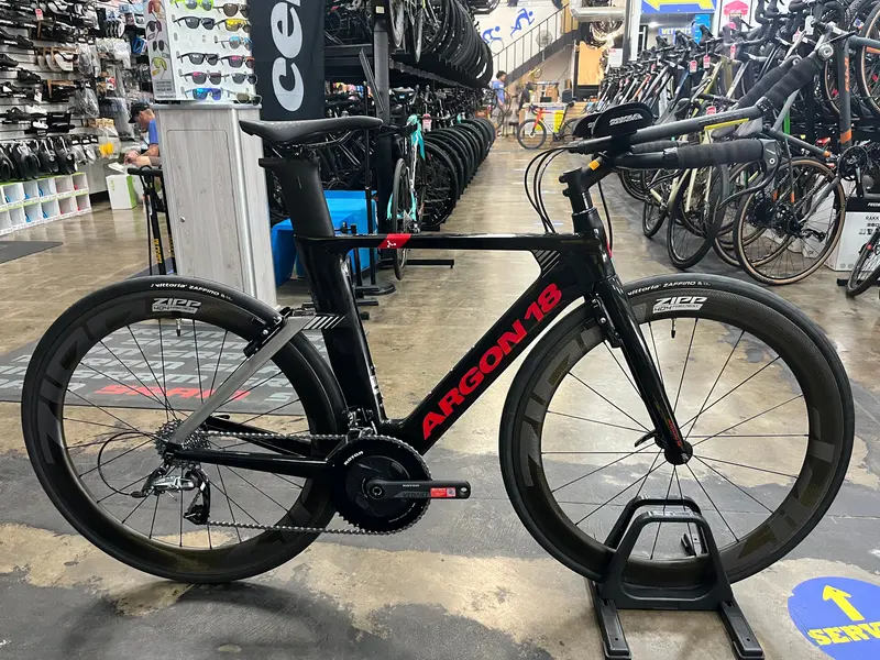 Argon 18 E-117 Tri Sram Force 22 W/Zipp 404 Firecrest Wheels - Silver Rabbit Black Gloss 1