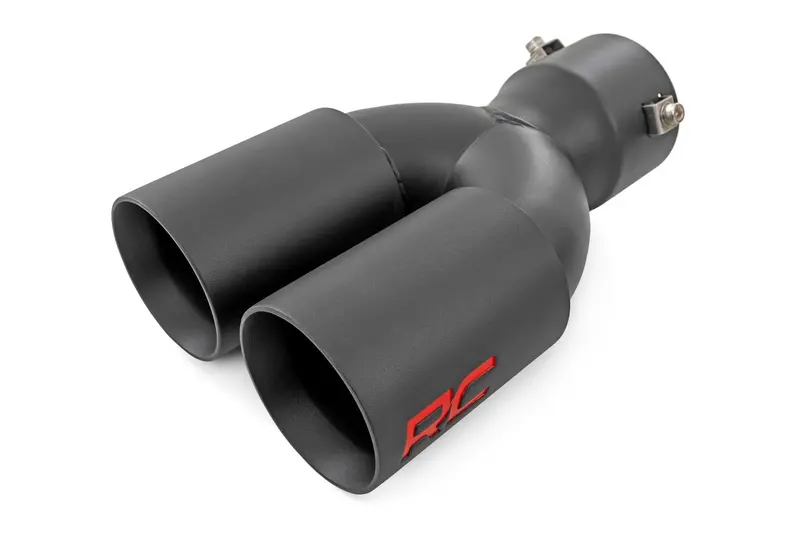 Exhaust Tip | Black | Red Rc Logo | 2.5-3 Inch Pipe Single Inlet | Dual Outlet 1