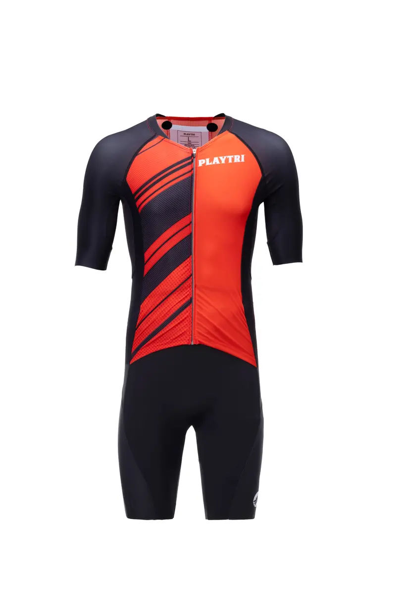 Playtri Men's Sleeved Tri Suit Black/Red 1