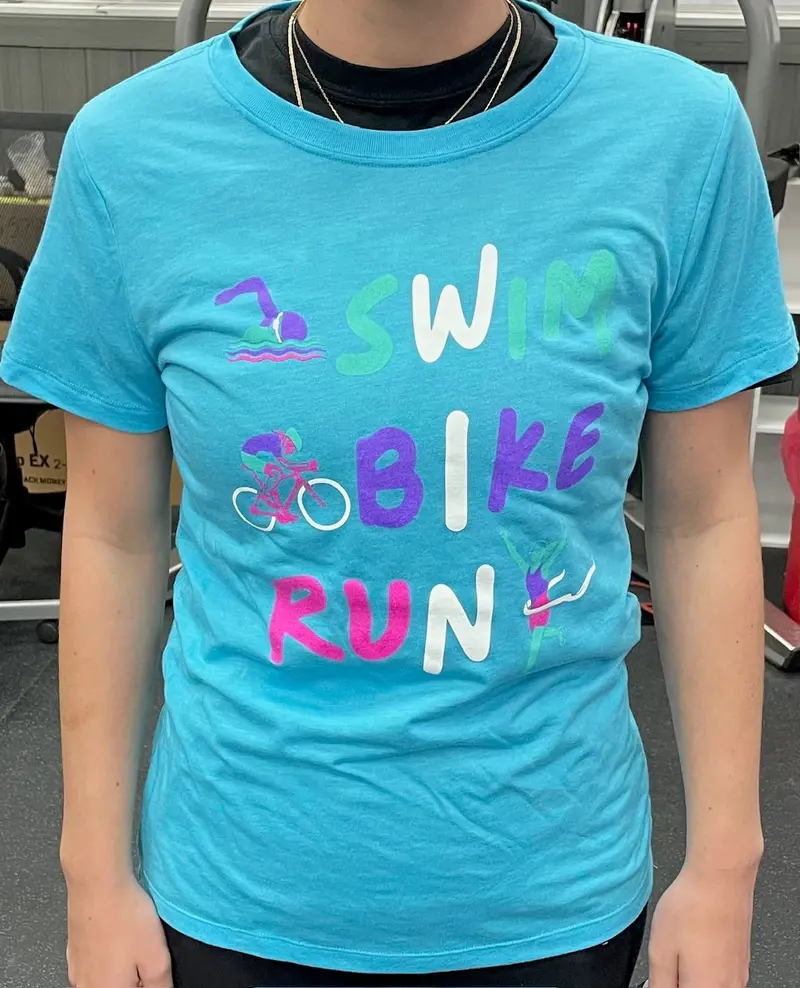 Playtri Women's Tri Blend T-Shirt Swim Bike Run Aqua Heather 1
