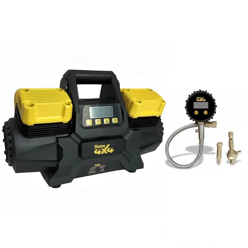 Sherpa 4X4 'Big V4' Air Compressor (400 L/Min) & Digital Tyre Deflator Bundle 1
