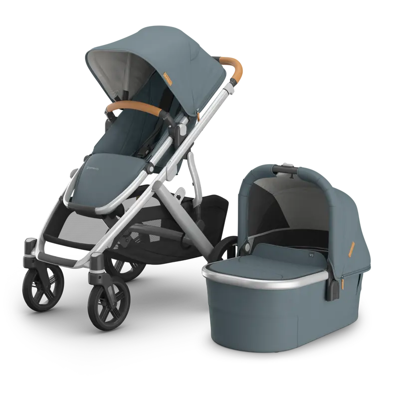 Uppababy Vista V3 Stroller + Bassinet V3 Bundle - Callum (Stone Blue / Silver Frame / Sand Leather) 1
