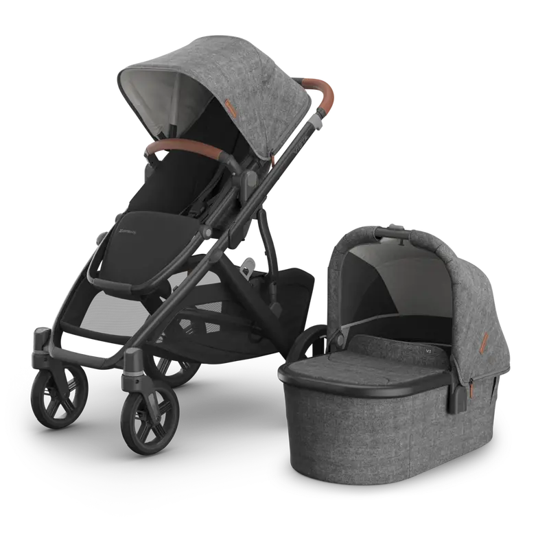 Uppababy Vista V3 Stroller + Bassinet V3 Bundle - Greyson (Charcoal Melange / Carbon Frame / Saddle Leather) 1