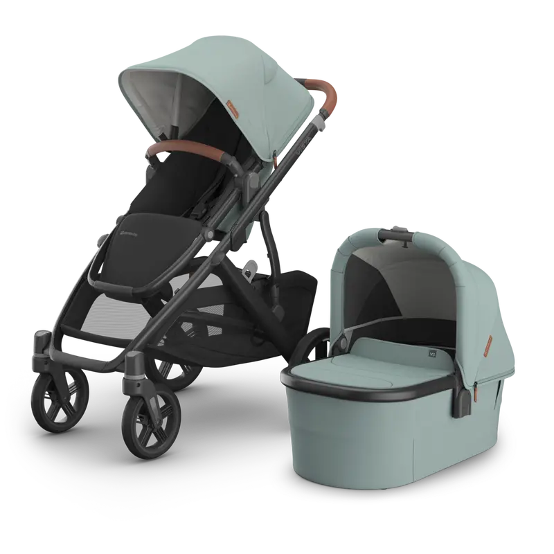 Uppababy Vista V3 Stroller + Bassinet V3 Bundle - Kenzi (Mystic Aqua / Carbon Frame / Saddle Leather) 1