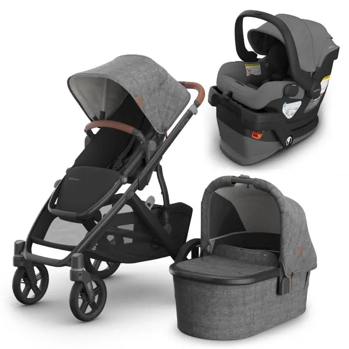 Uppababy Vista V3 Travel System Bundle (Stroller/Bassinet/Mesa V3) - Greyson (Charcoal Melange/Saddle Leather) 1