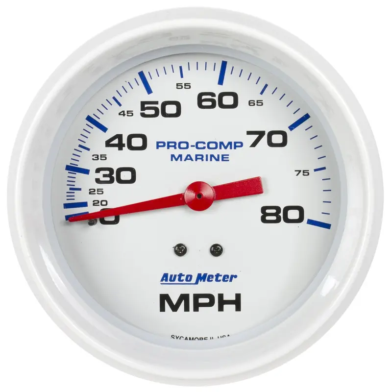 Autometer 200753 3-3/8" Mechanical Marine Speedometer – White Dial, 80 Mph Range 1