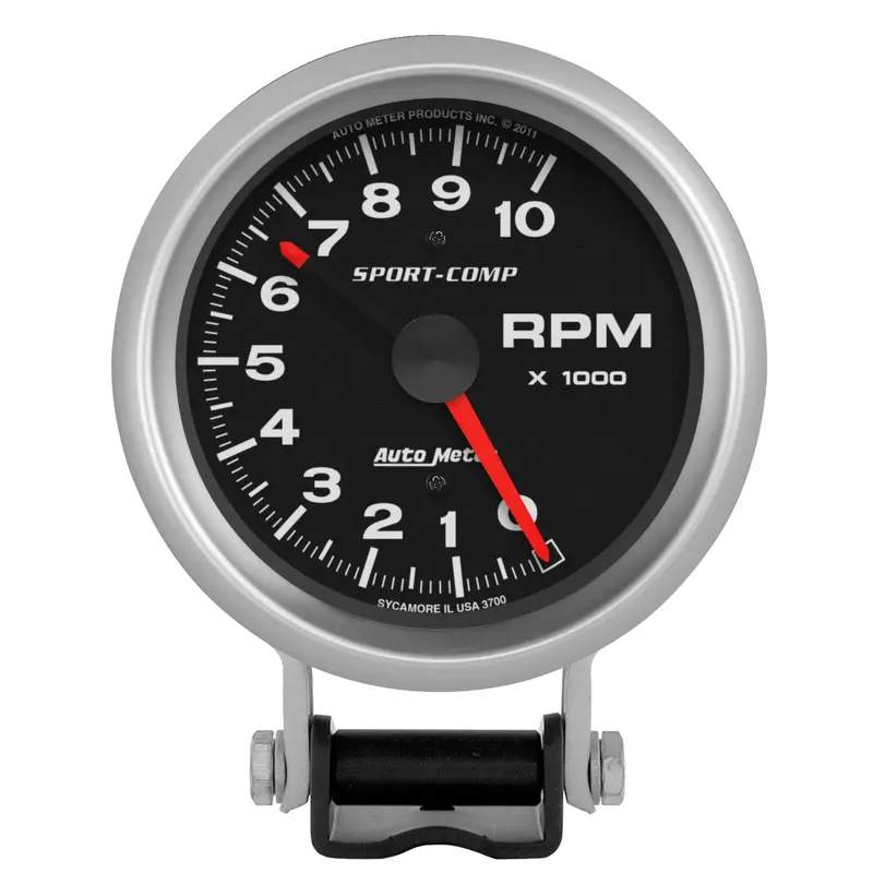 Autometer Sport-Comp Tachometer – 3-3/4" Dial, 10,000 Rpm, Redline Pedestal Mount (3700) 1
