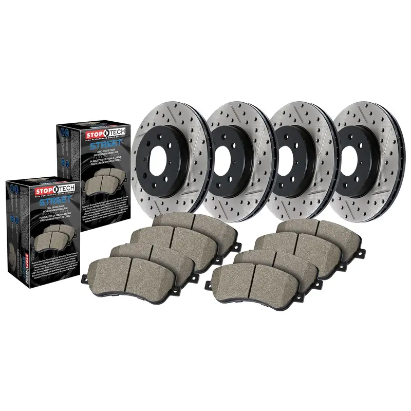 Stoptech Street Brake Kit – Four-Wheel Drilled & Slotted Rotor System 1