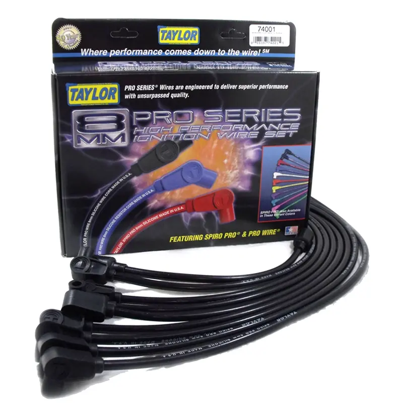 Taylor Cable 74046 8Mm Spiro-Pro Ignition Wire Set – Custom Fit, 90-Degree Boots, Black Finish 1