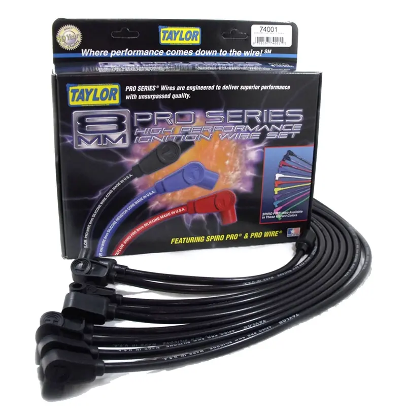 Taylor Cable Spiro-Pro 8Mm Ignition Wire Set – Black, Stock-Length, 180° Boots 1